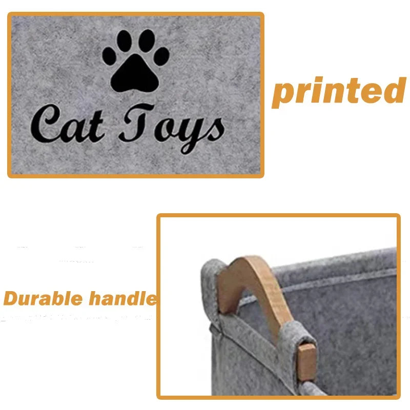 1pcs Cat Supplies Storage Basket Felt Material Cat Toy Organizer Basket With Handle Large Capacity Pet Supplies Organizer Box