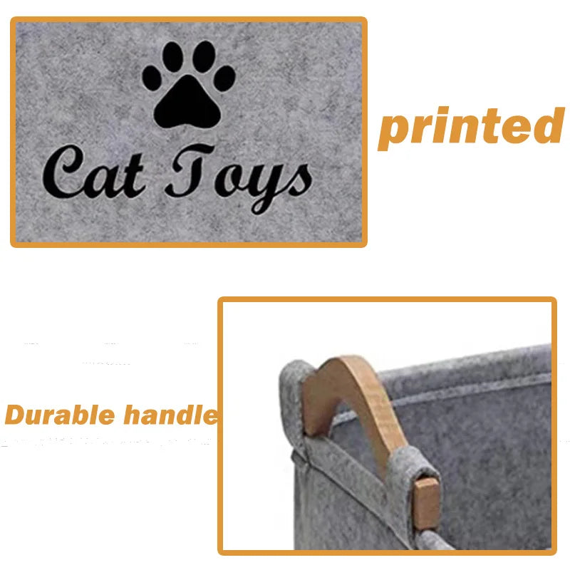 1pcs Cat Supplies Storage Basket Felt Material Cat Toy Organizer Basket With Handle Large Capacity Pet Supplies Organizer Box