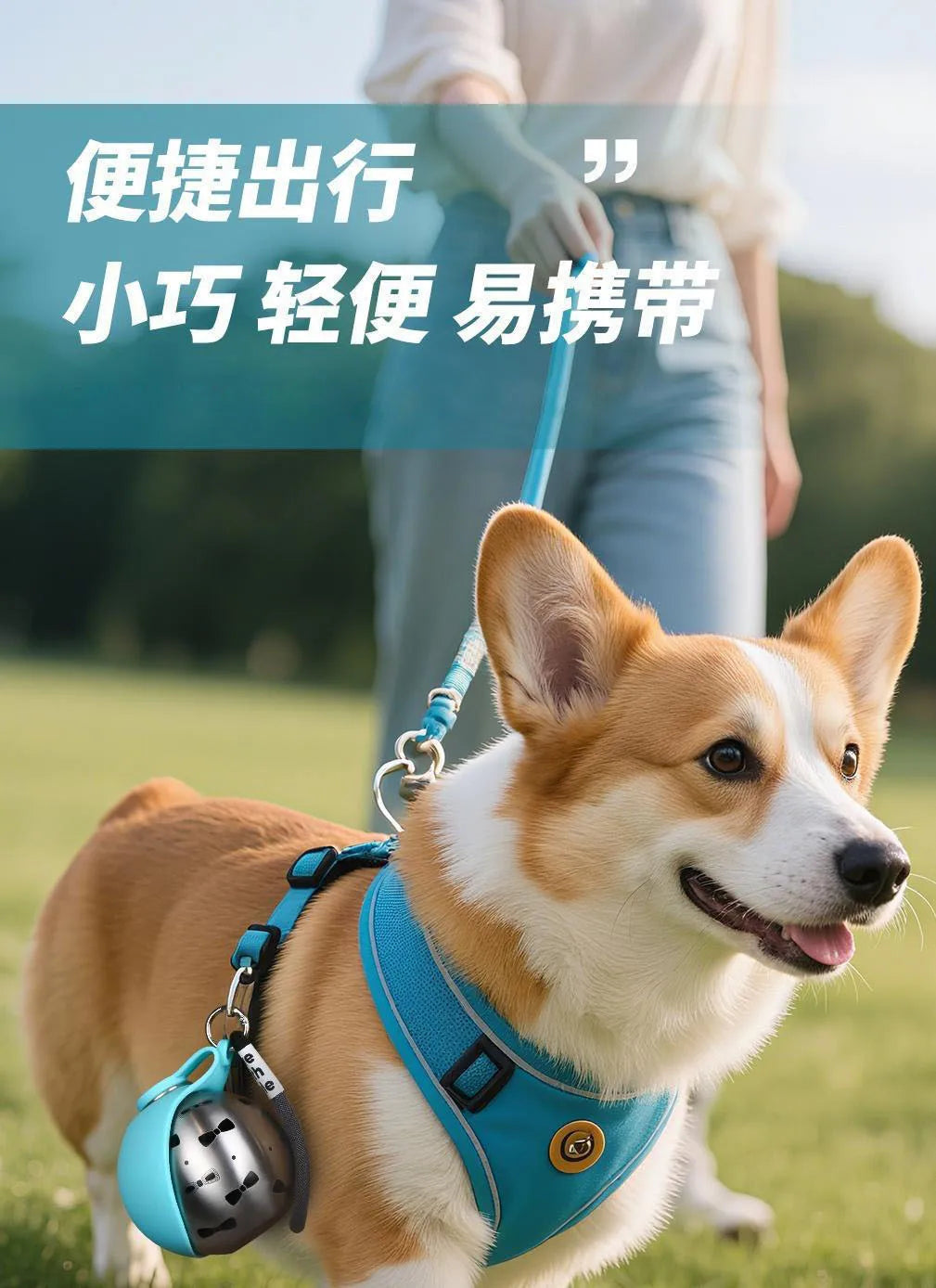 Pet Supplies Dogs Go Out Portable Drinking Pot 300ML Stainless Steel Hook Spherical Reflowable Folding Water Dispenser.