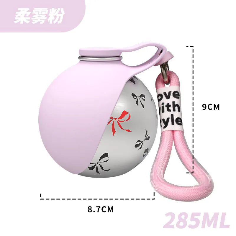 Pet Supplies Dogs Go Out Portable Drinking Pot 300ML Stainless Steel Hook Spherical Reflowable Folding Water Dispenser.