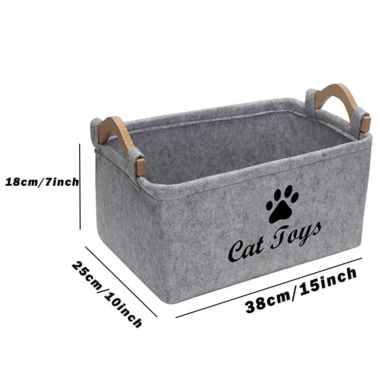 1pcs Cat Supplies Storage Basket Felt Material Cat Toy Organizer Basket With Handle Large Capacity Pet Supplies Organizer Box