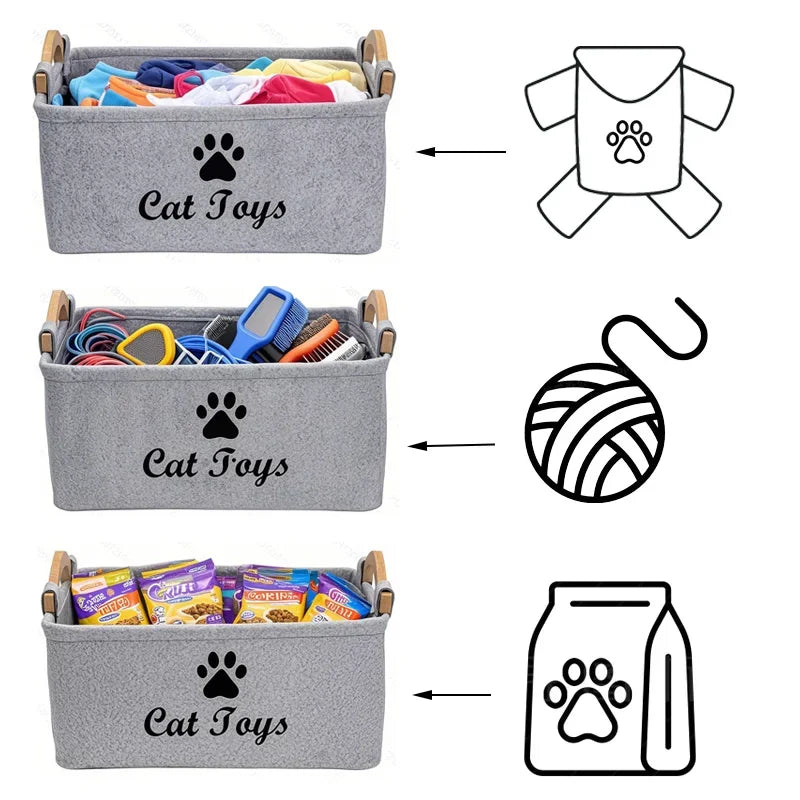 1pcs Cat Supplies Storage Basket Felt Material Cat Toy Organizer Basket With Handle Large Capacity Pet Supplies Organizer Box